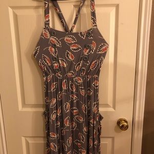 Anthropologie Grey Leaf Crossback Dress